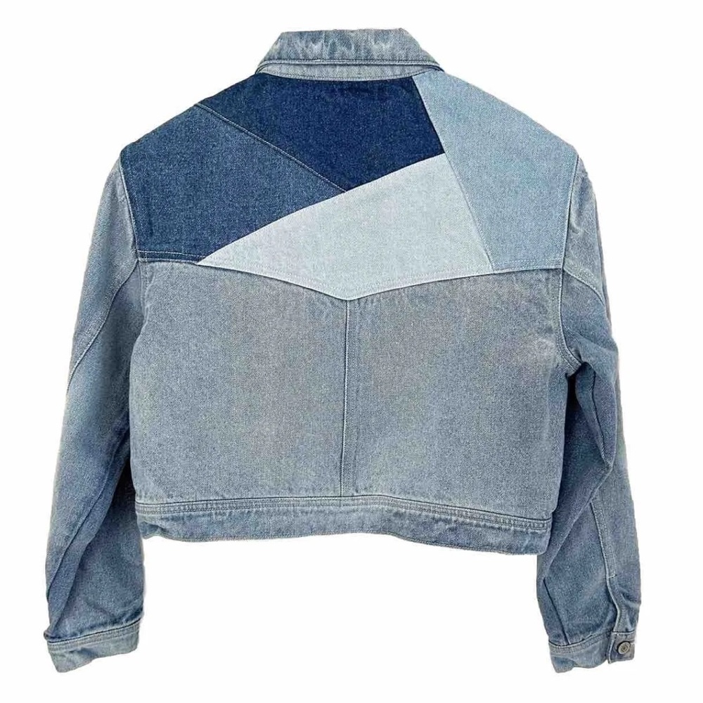 Kancan Denim Jean Patchwork Cropped Jacket Nwot S… - image 3